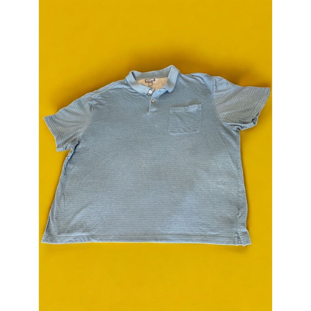 Van Heusen Air Flex Shirt Mens XXL Emerald Green Striped Polo Golf Pocket Cotton